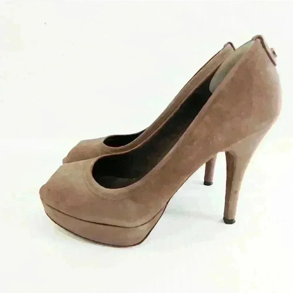 STUART Weitzman Taupe Suede Peeptoe Platform 6.5 - Picture 4 of 7